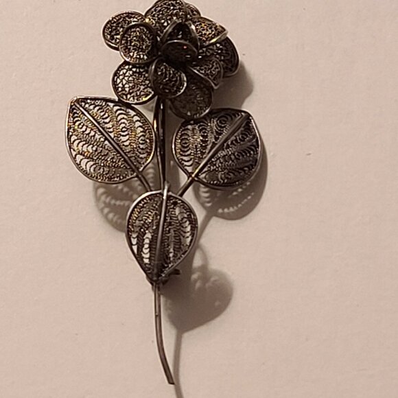 Vintage Silver Tone Filigree Pins And Necklace - Picture 6 of 7